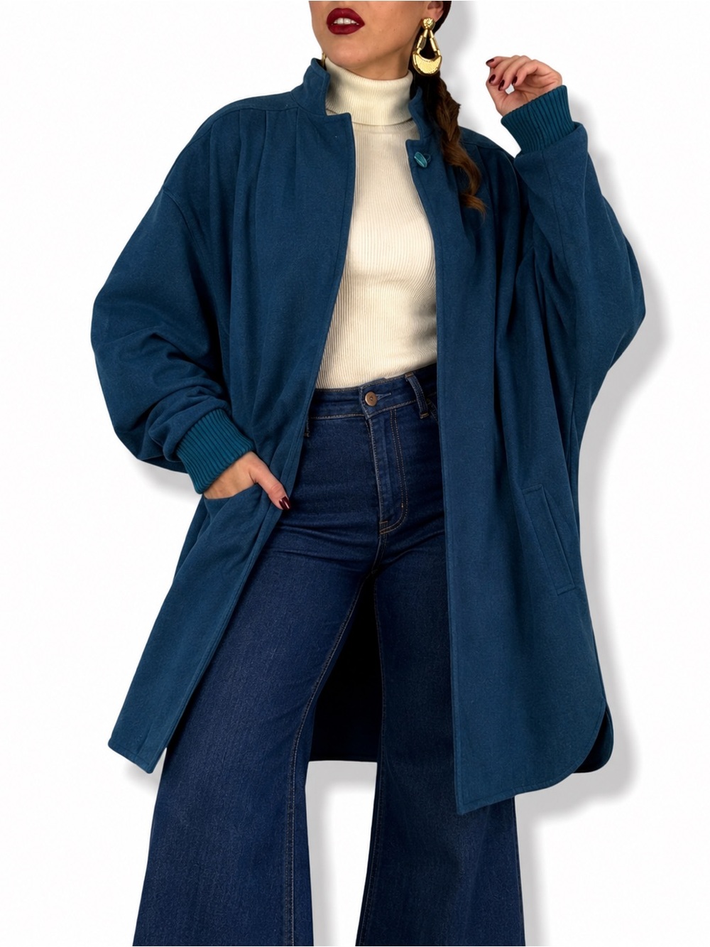 1980's batwing wool teal swing coat by MYSTIC - size Small